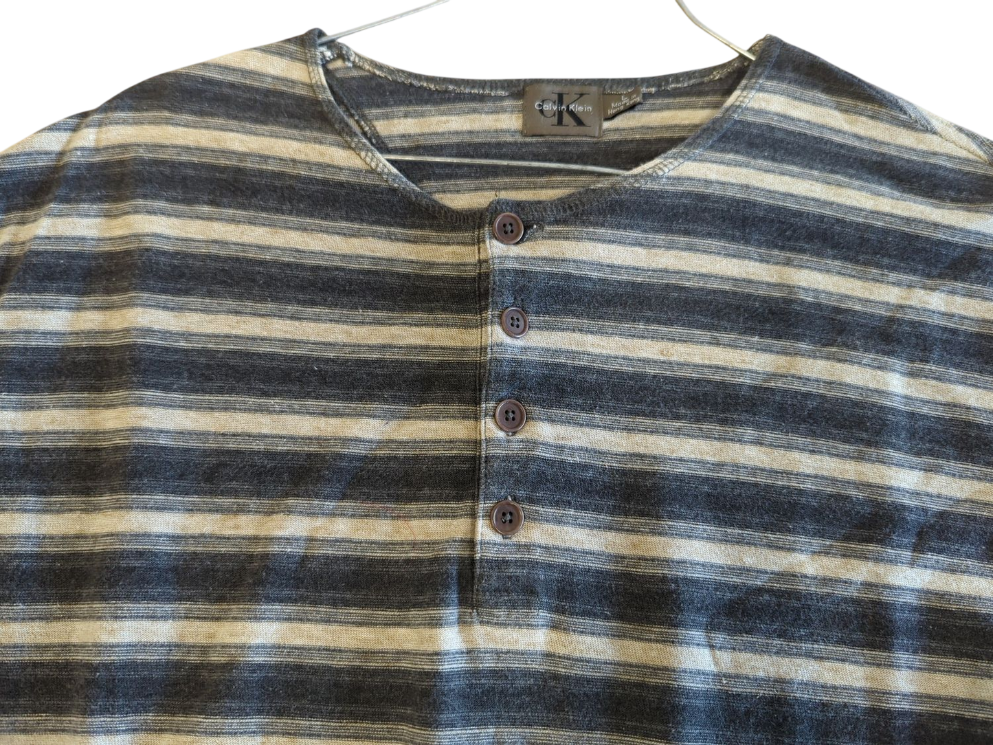 Calvin Klein Striped Button-Down Henley Shirt - CK Casual Top