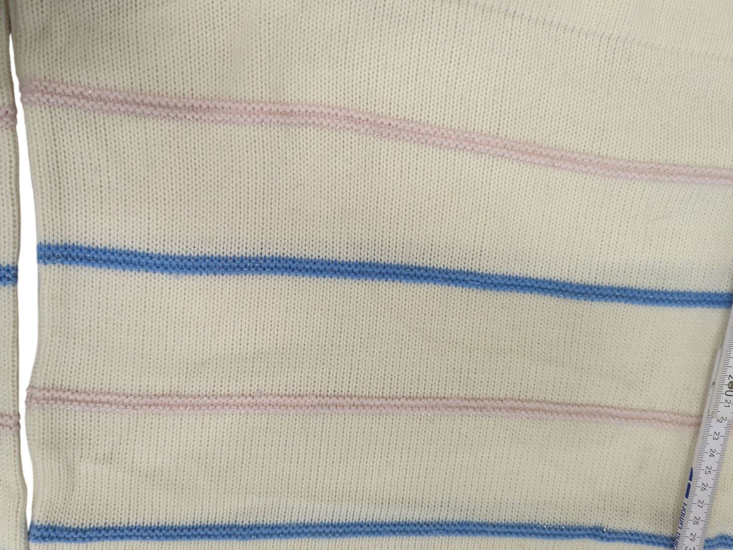 Cream Striped Knit Sweater with Blue and Pink Stripes