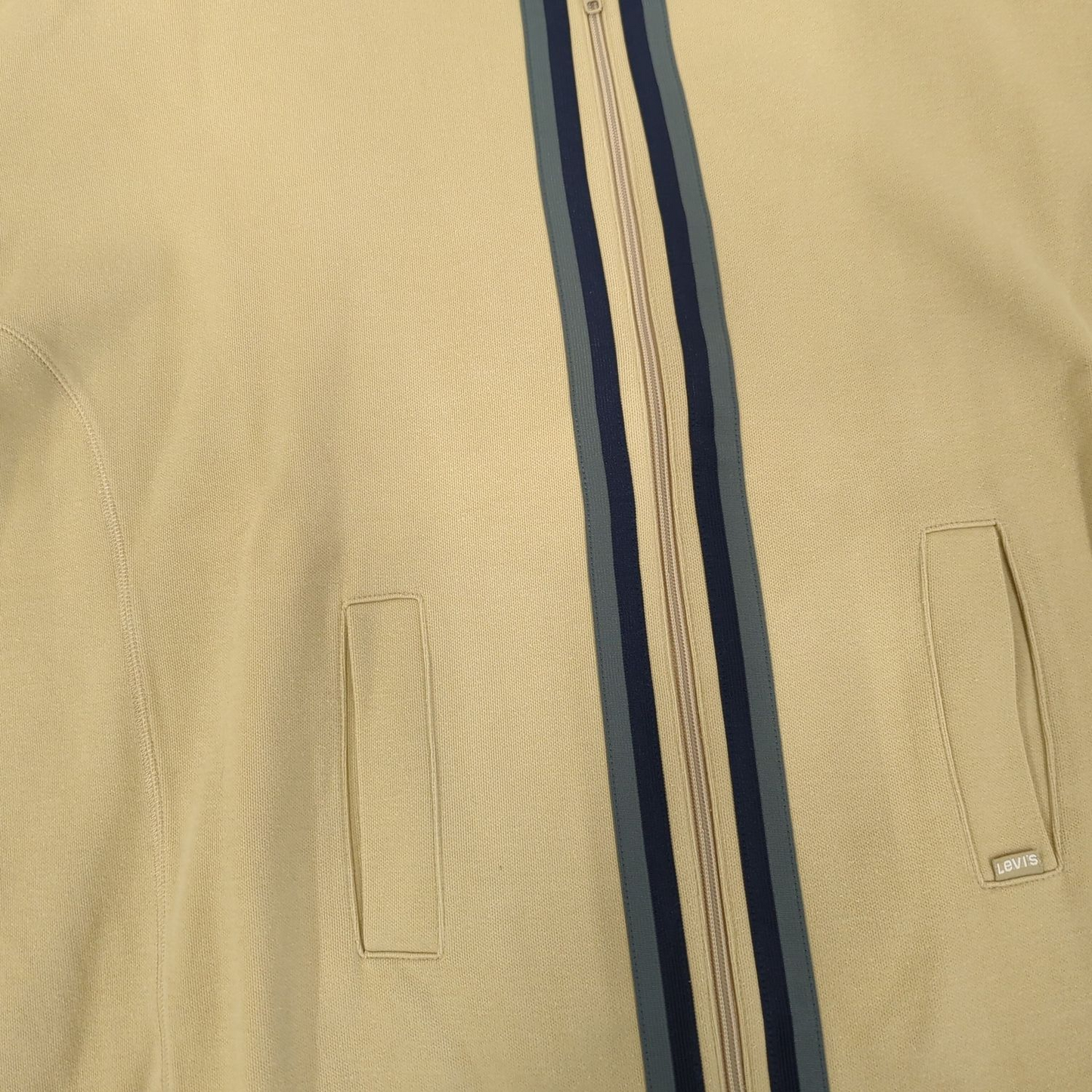 Levi's Beige Zip-Up Sweatshirt with Navy Stripes - Size XL