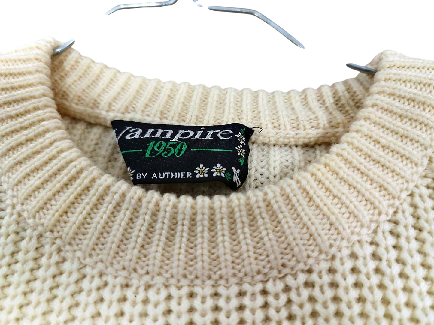 Vintage Vampire 1950 by Authier Cream Knit Sweater with Mountain Badge