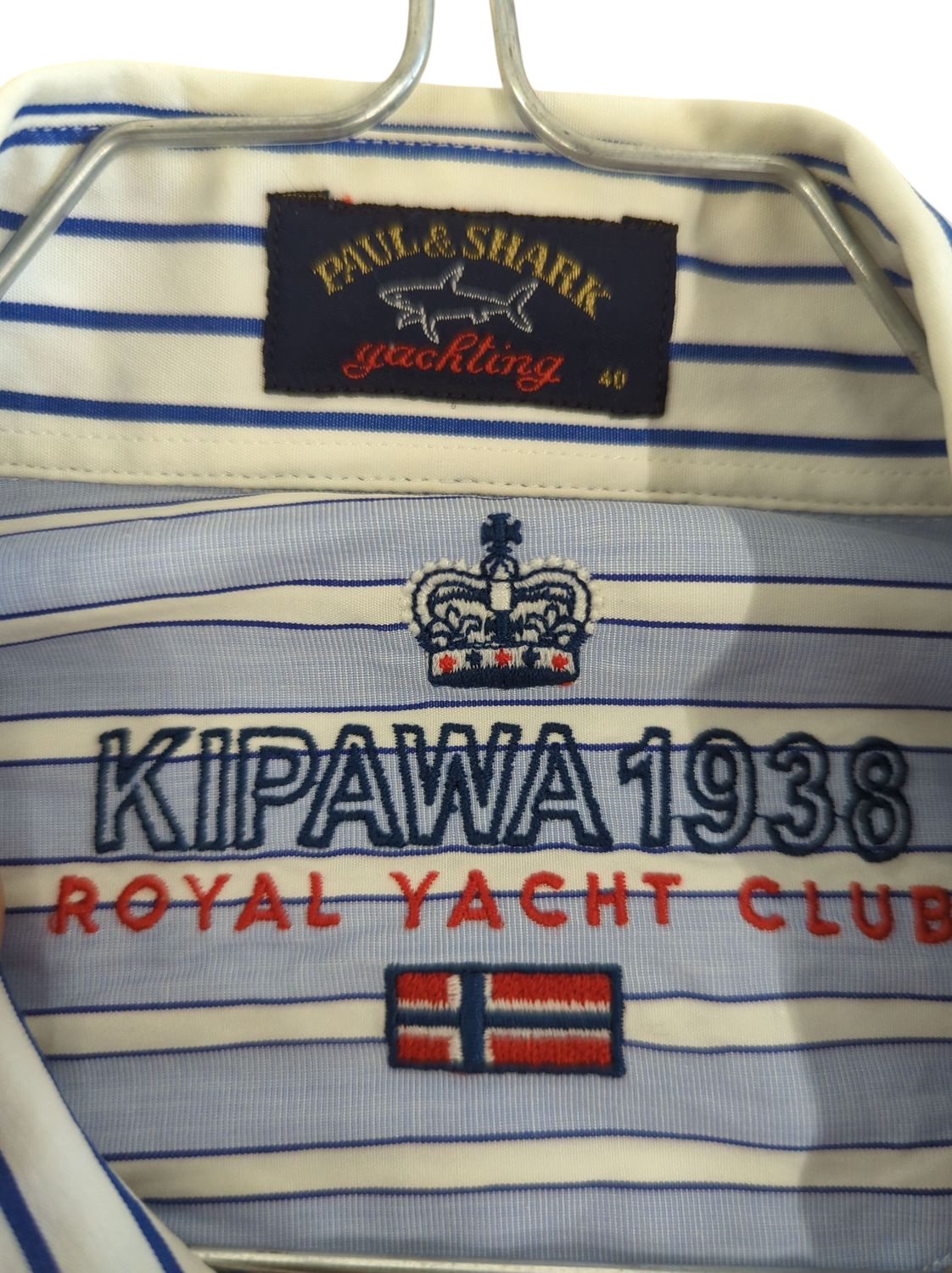 Men's Striped Button-Down Shirt with Flag Emblems