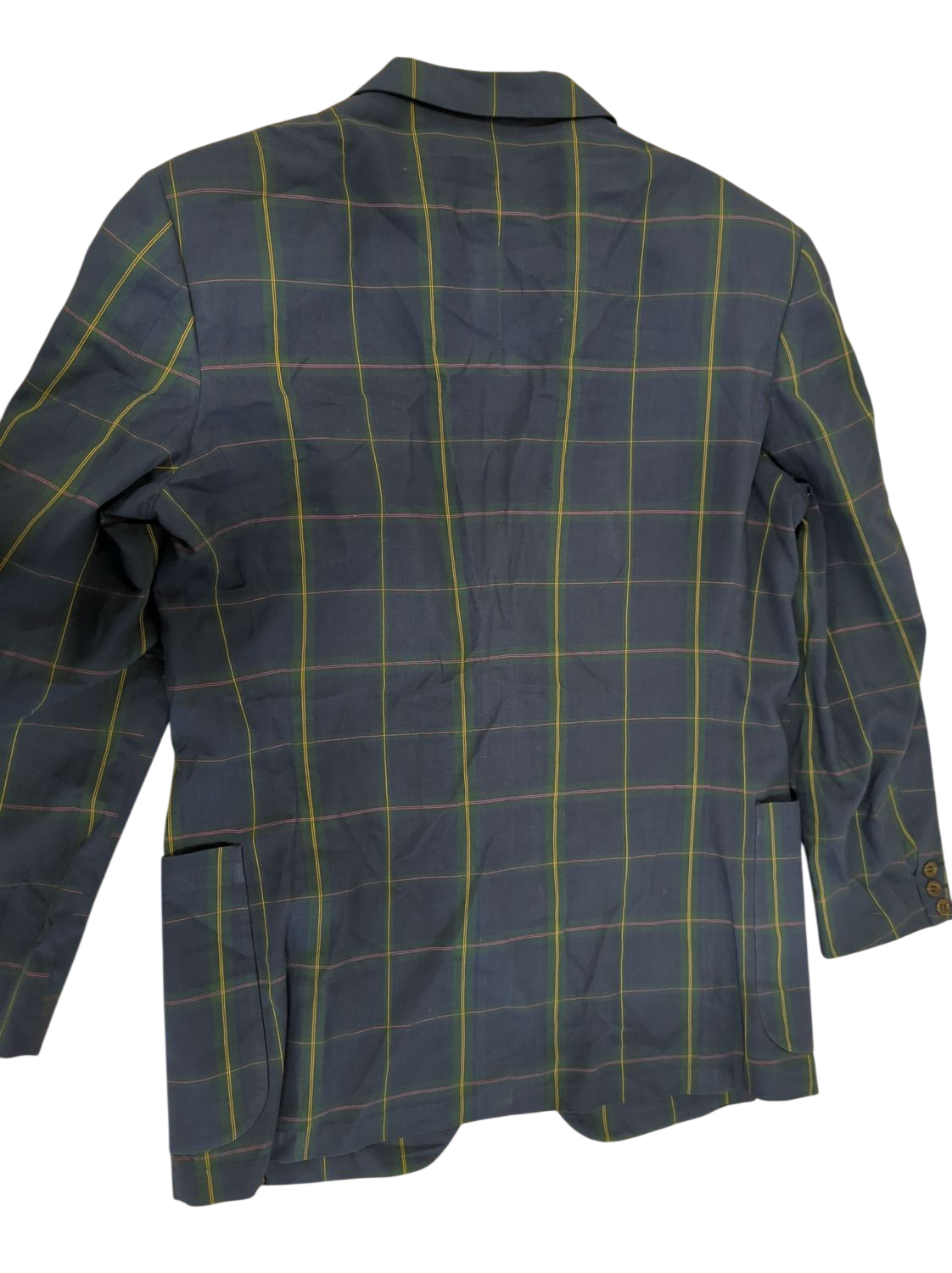 Navy Blue Plaid Blazer with Green and Red Check Pattern