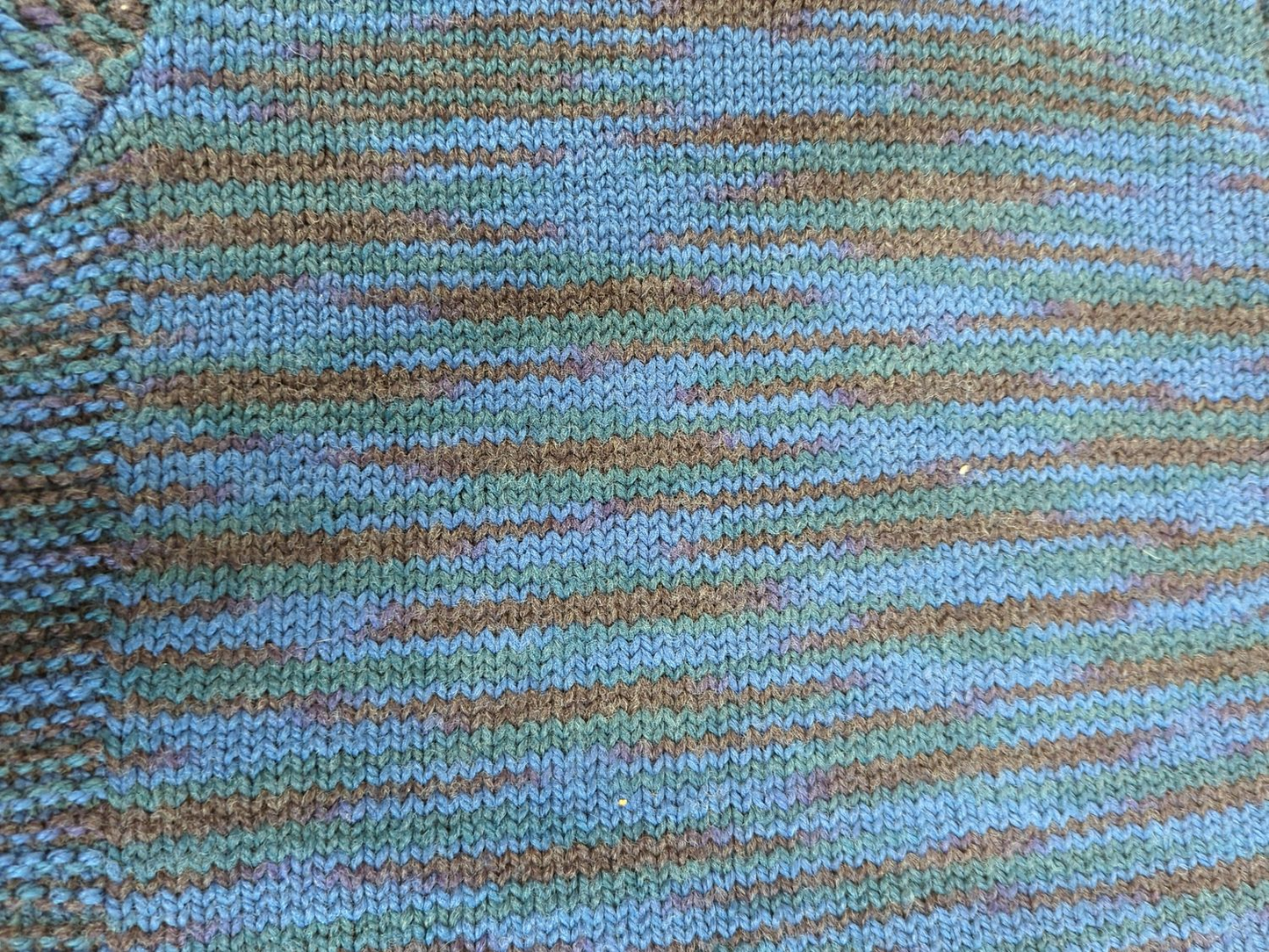 Handmade Blue Striped Knit Sweater - Short Sleeve Crew Neck