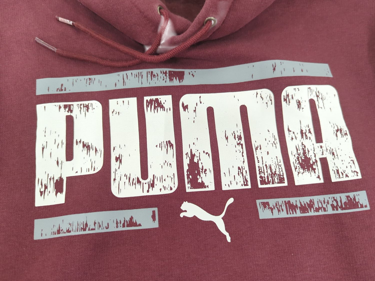 Puma Burgundy Hoodie with Distressed Logo - Size XS
