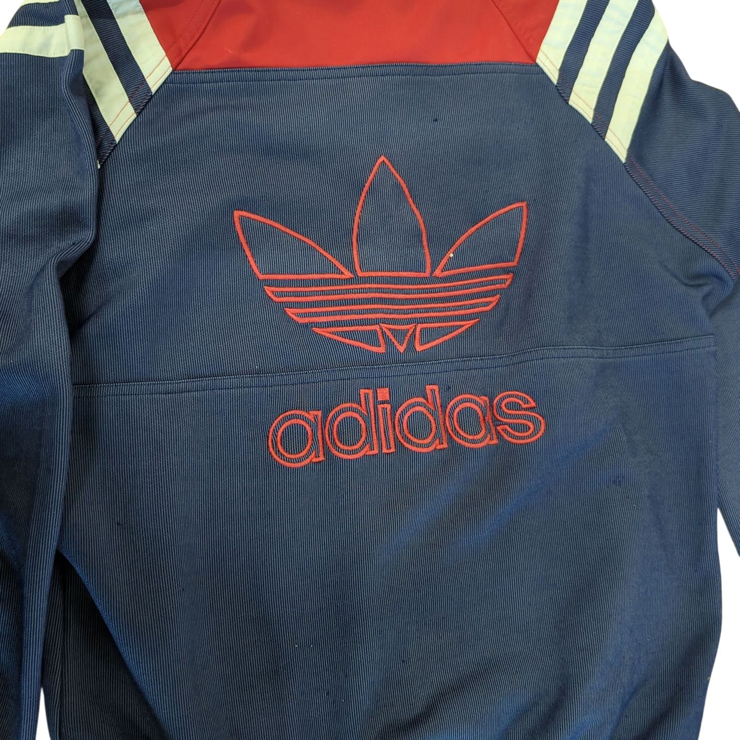 Adidas Vintage Track Jacket - Navy with Red and White Stripes - Size 170