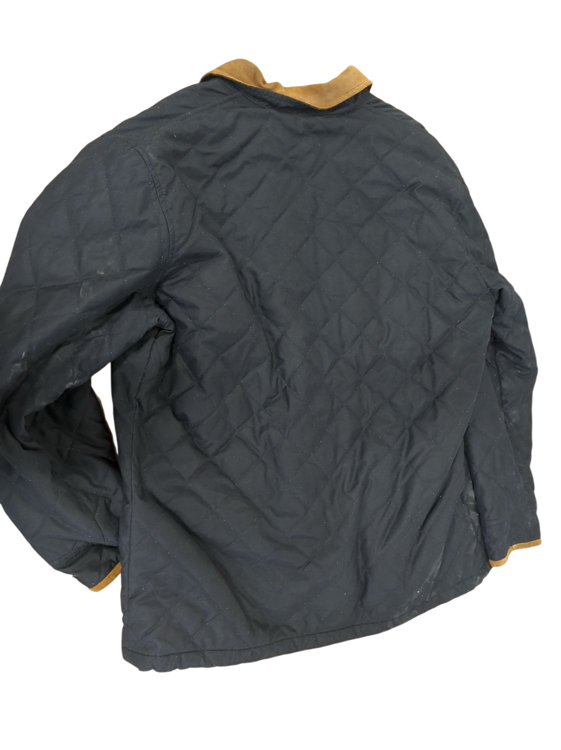 Polo by Ralph Lauren Black Quilted Jacket with Brown Collar - Size L