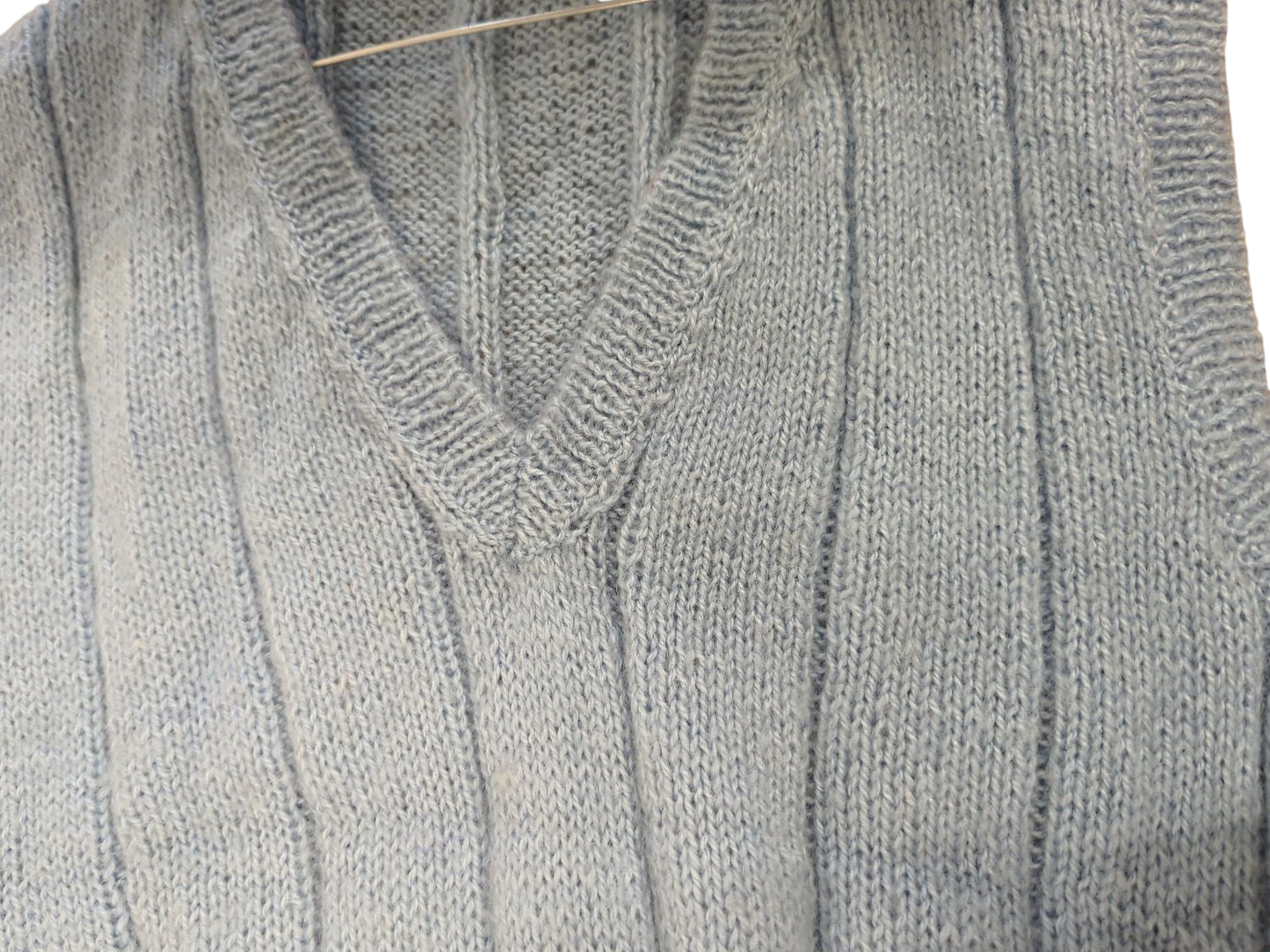 Light Blue Knitted V-Neck Sweater Vest - Handmade