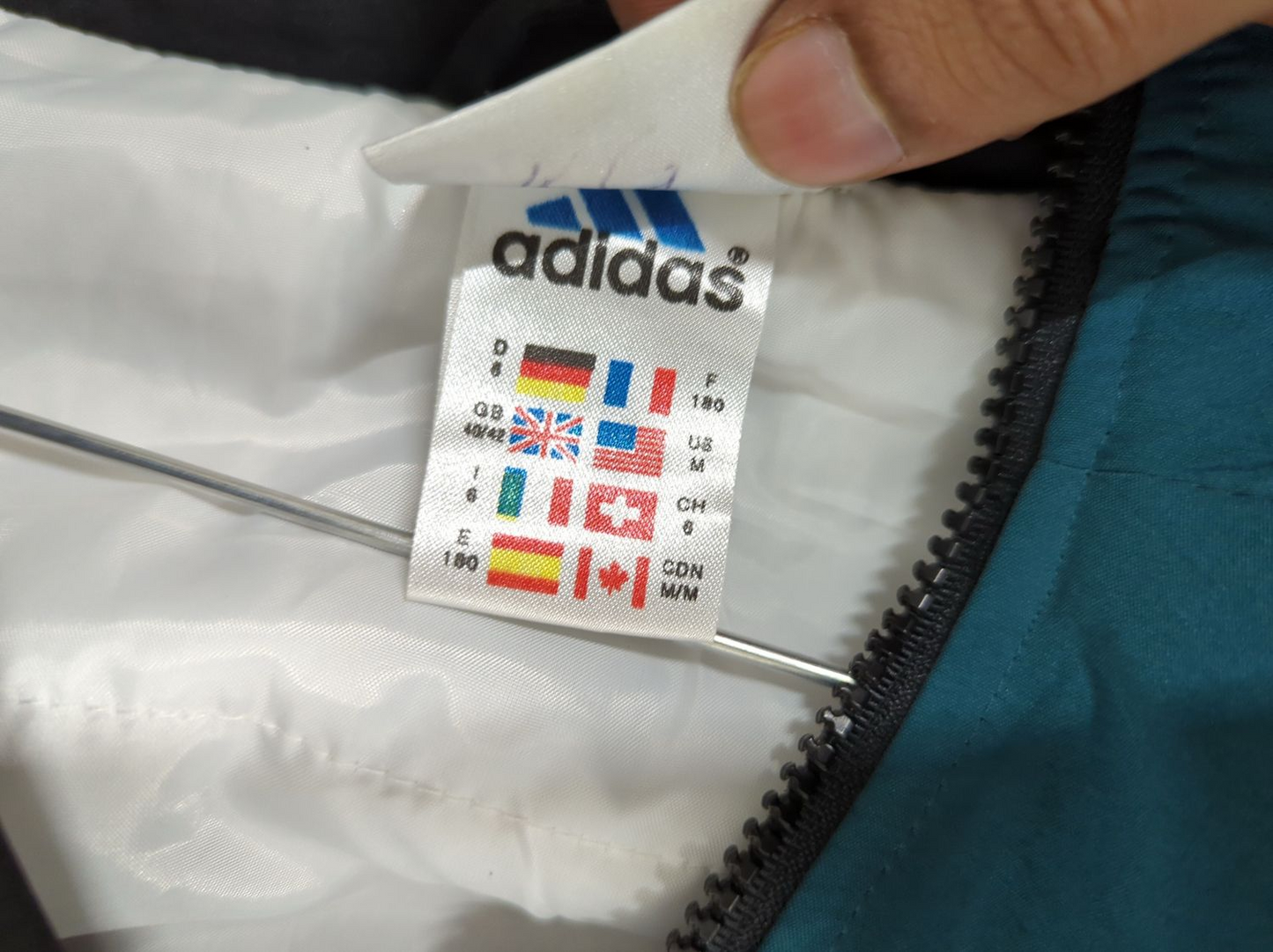 Adidas Vintage Windbreaker Jacket - Black & Teal with White Stripes