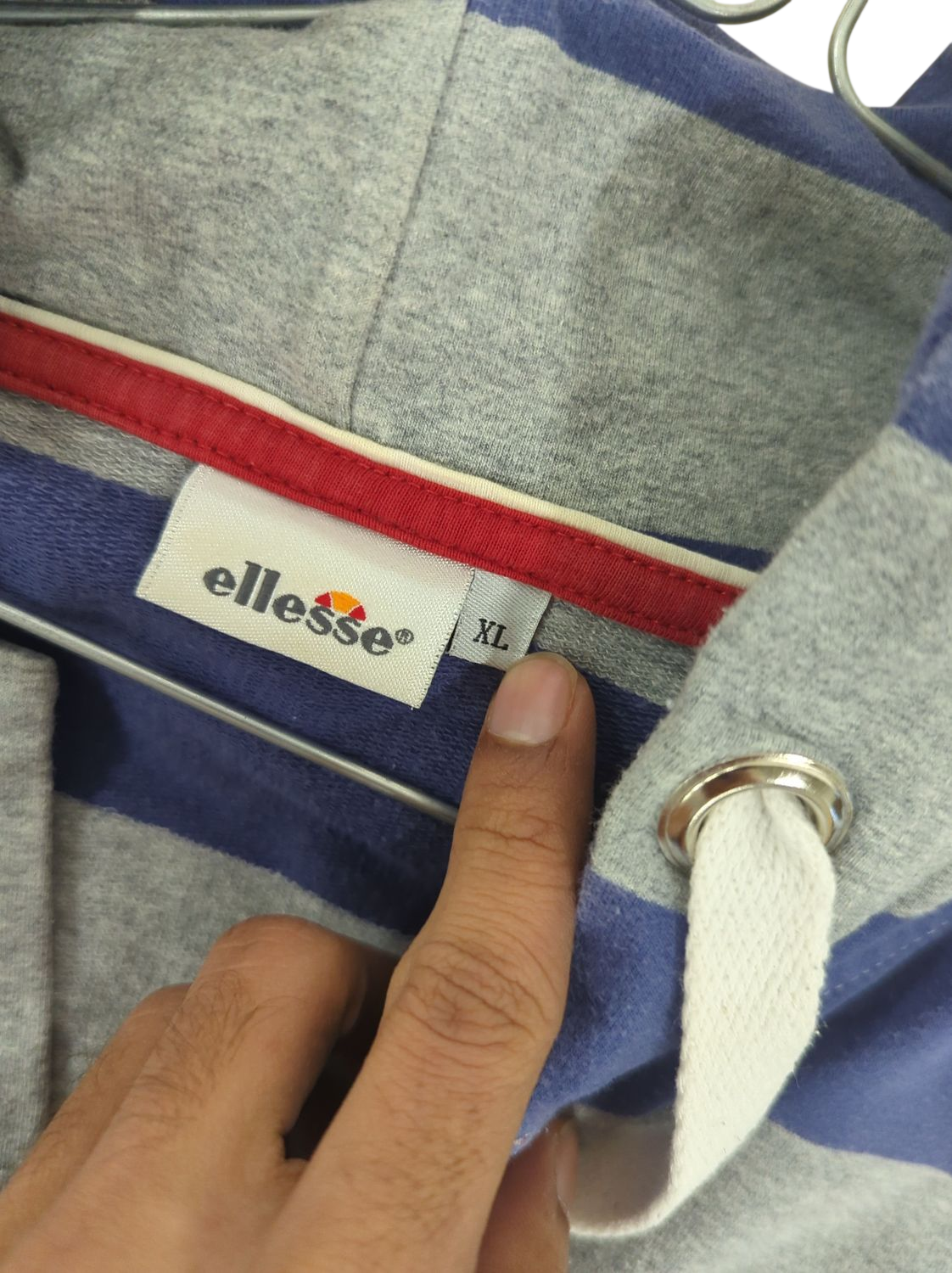 Ellesse Striped Polo Shirt - Size XL - Grey & Navy Blue
