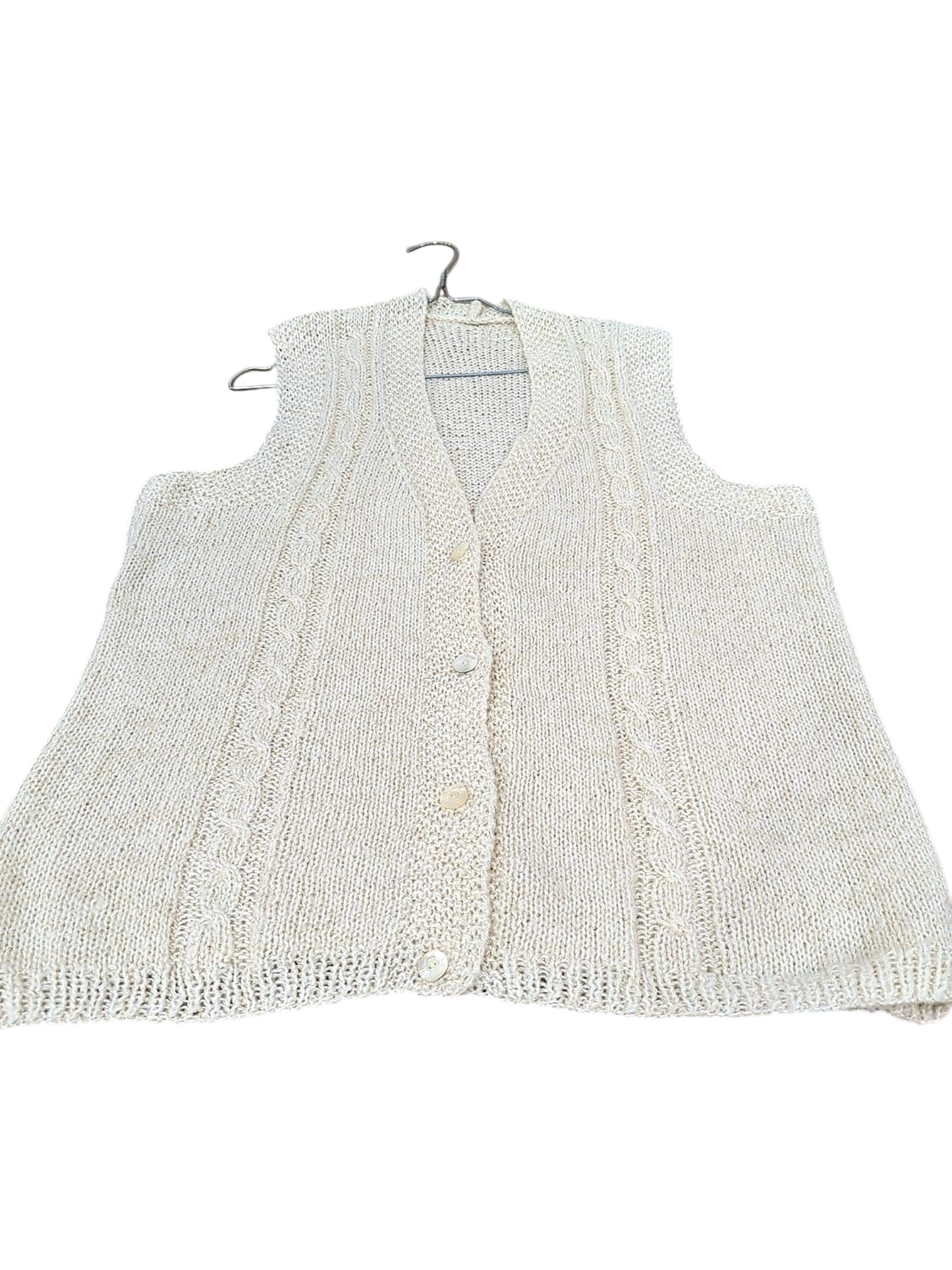 Handmade Cream Knitted Sleeveless Cardigan Vest