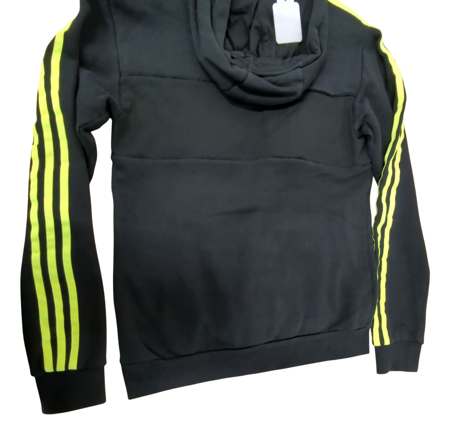 Adidas Black Hoodie with Neon Yellow Stripes - Size XS