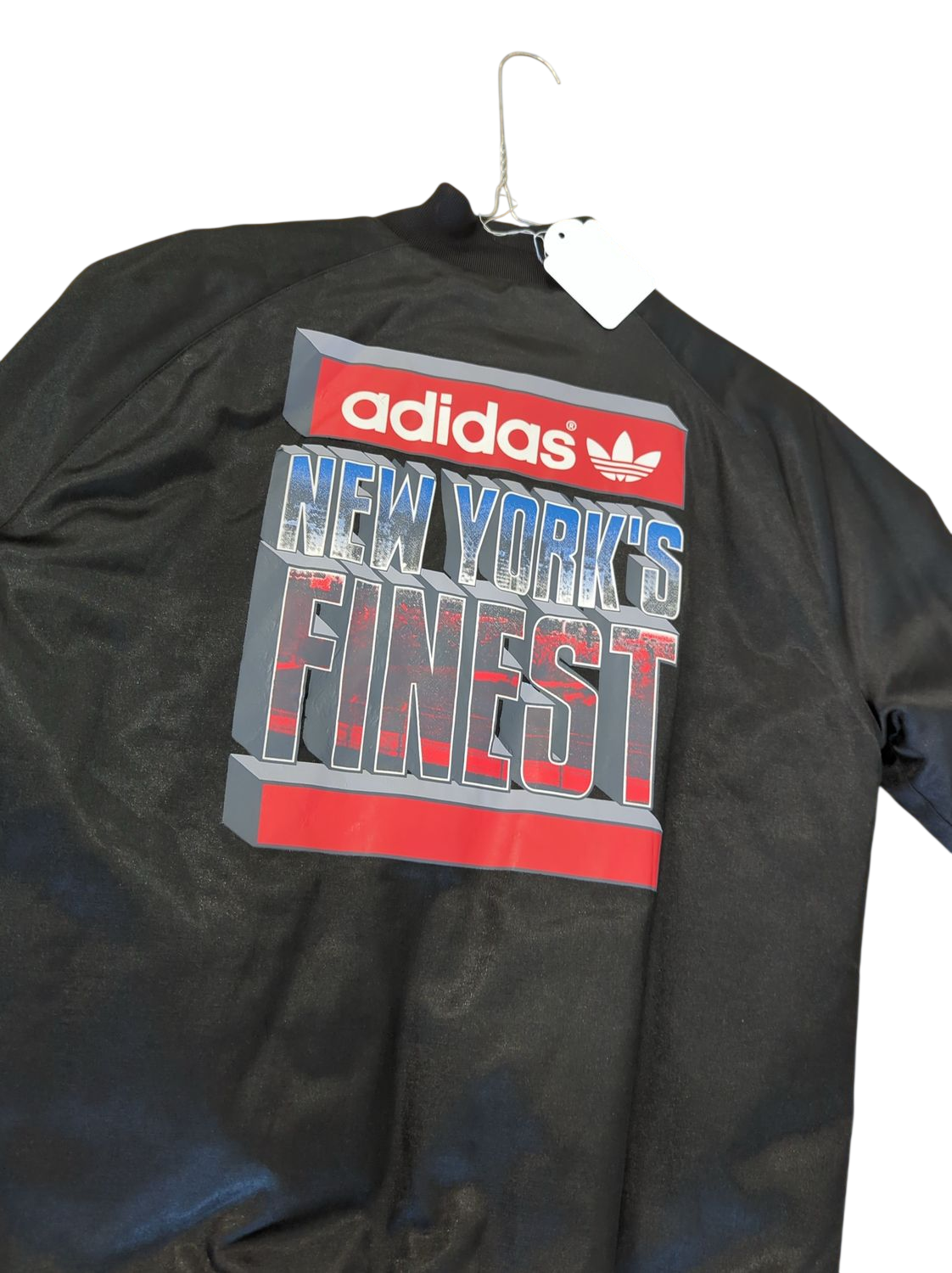 Adidas Black Windbreaker Jacket with New York's Finest Logo - Size L