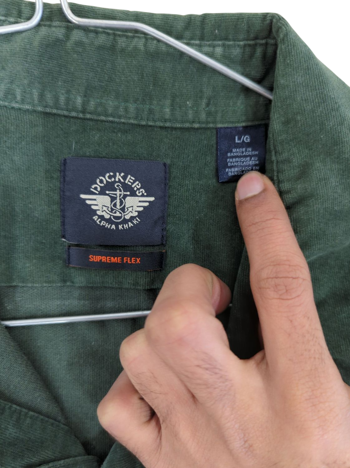 Dockers Supreme Flex Green Corduroy Button-Down Shirt - Size L