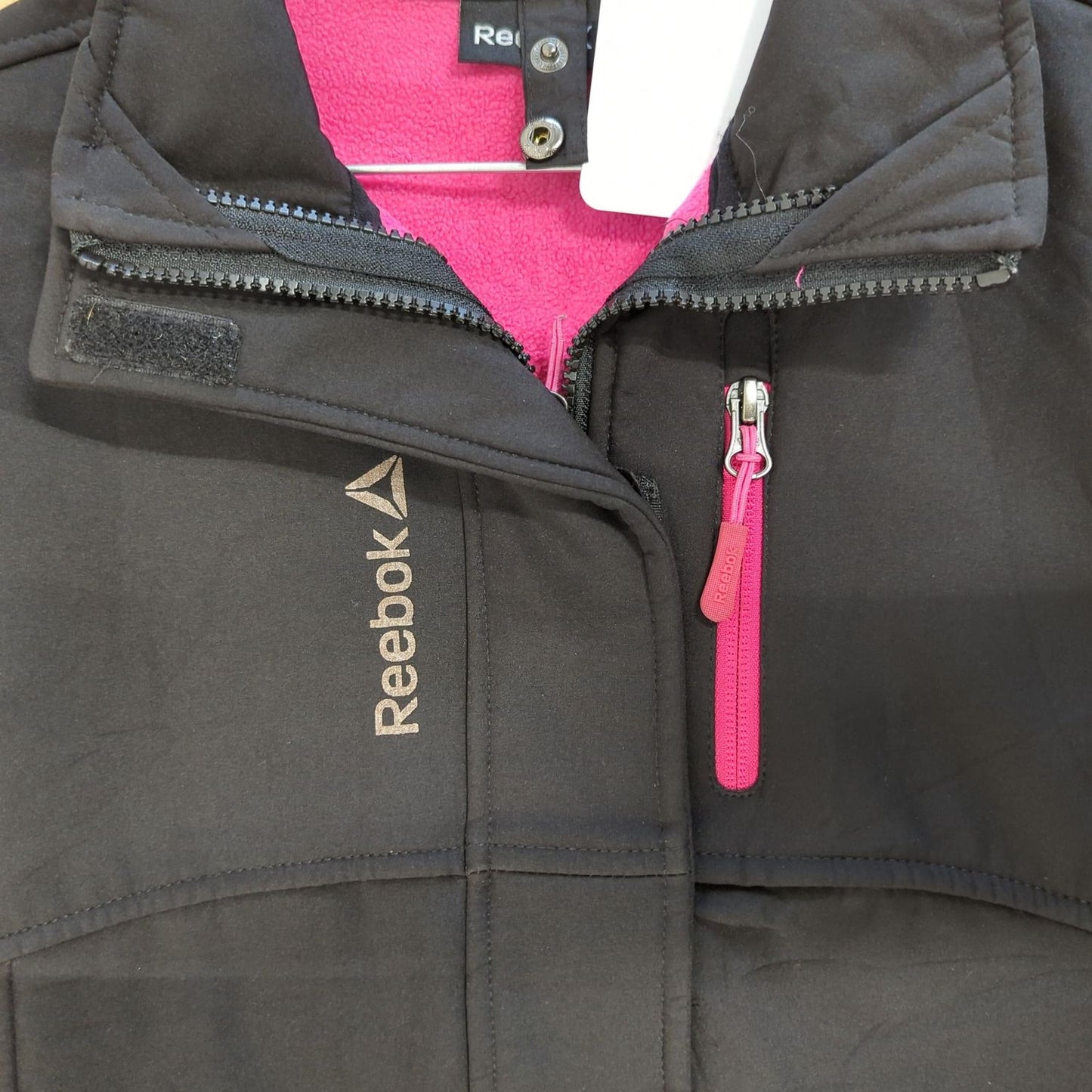 Reebok Black Windbreaker Jacket with Pink Accents - Women's Size M