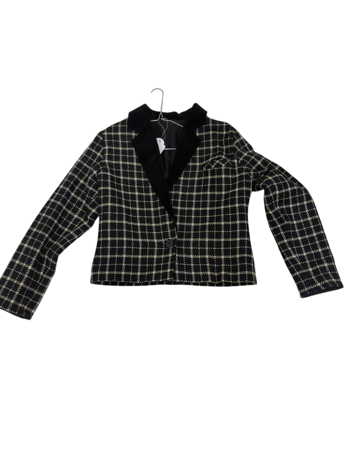 Black and White Checkered Wool Jacket - 100% LANA