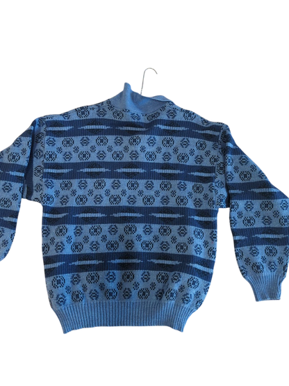 Vintage Gianni Alberti Italian Wool Sweater - Blue Pattern - Size 48