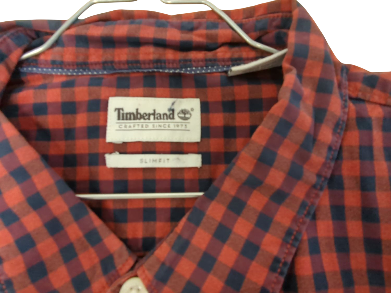 Timberland Red and Navy Checkered Button-Down Shirt - Size SL