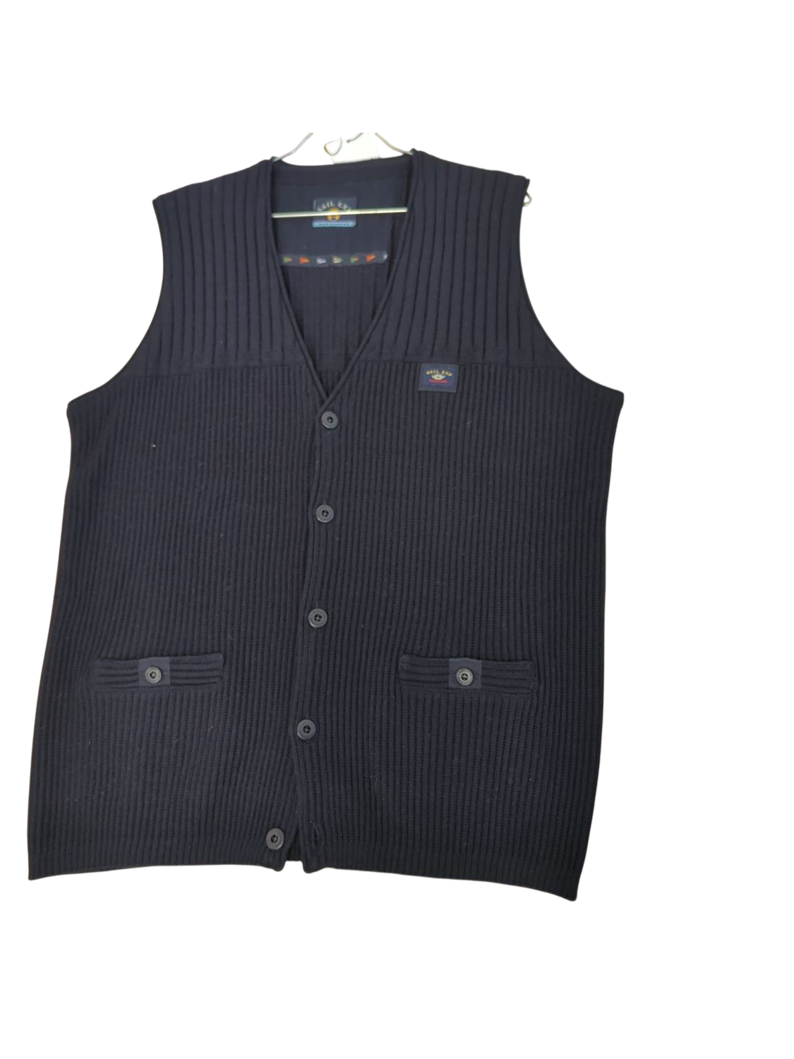 Paul & Shark Navy Ribbed Knit V-Neck Sweater Vest - Size M