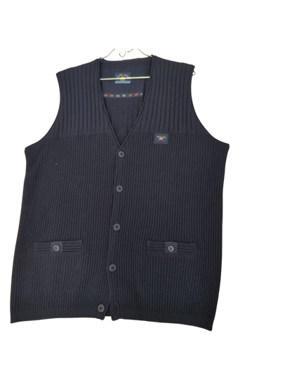 Paul & Shark Navy Ribbed Knit V-Neck Sweater Vest - Size M