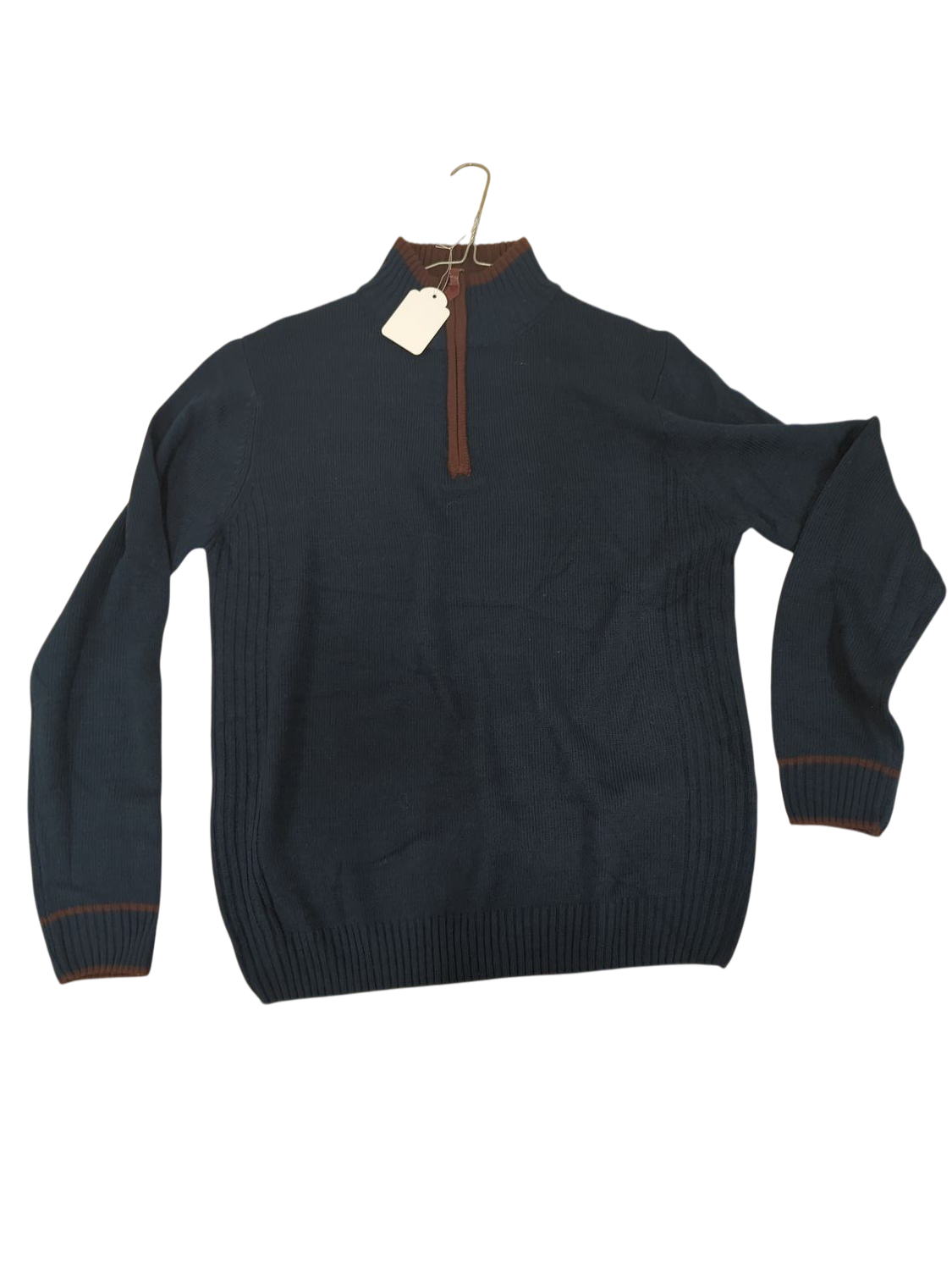 Carrera Navy Blue Sweater with Brown Trim - Size L