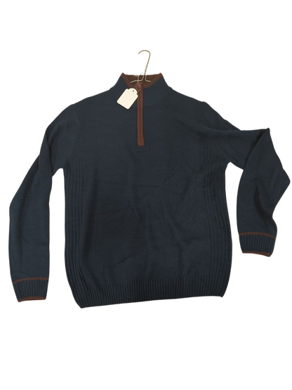Carrera Navy Blue Sweater with Brown Trim - Size L