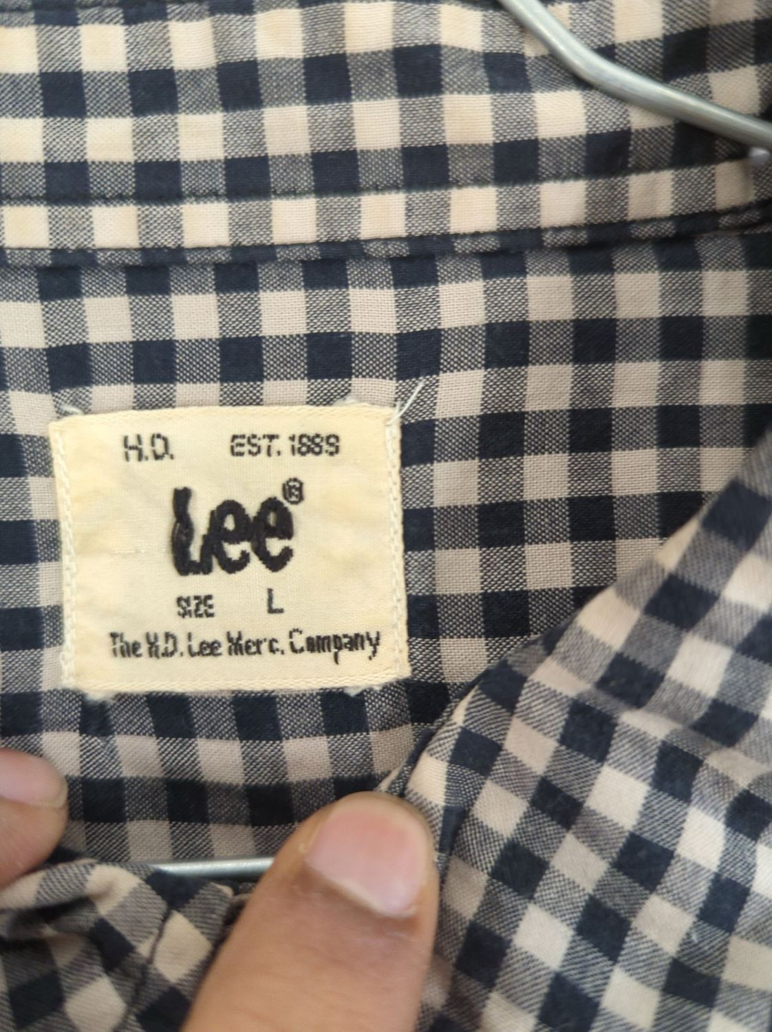 Lee Navy & White Checkered Button-Down Shirt - Size L