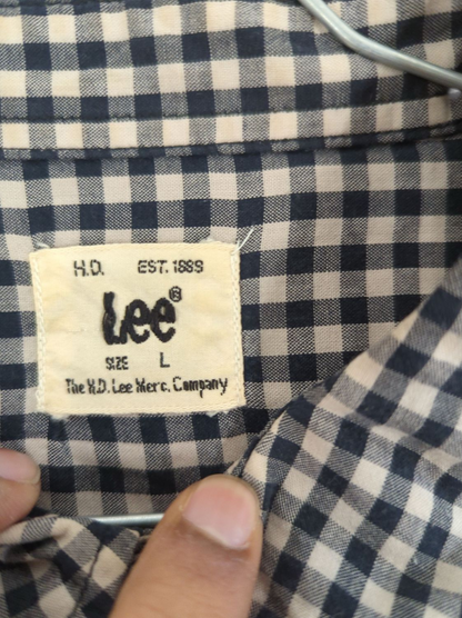 Lee Navy & White Checkered Button-Down Shirt - Size L