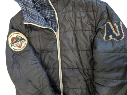 Armani Jeans Black Quilted Parka Jacket with Plaid Lining