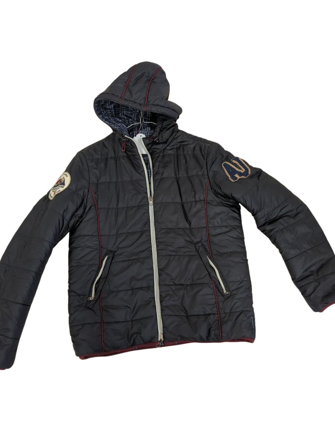Armani Jeans Black Quilted Parka Jacket with Plaid Lining