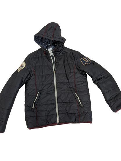 Armani Jeans Black Quilted Parka Jacket with Plaid Lining