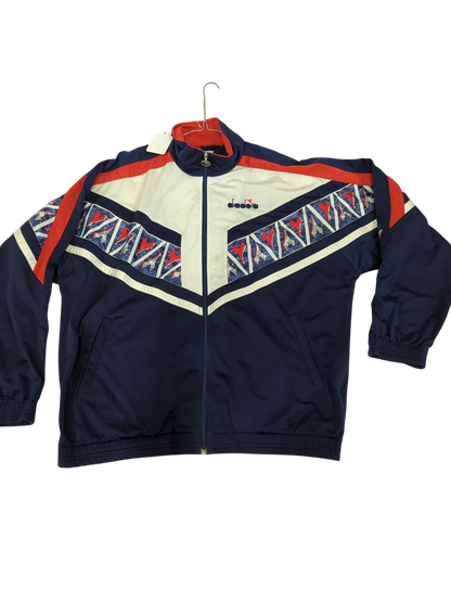 Vintage Diadora Track Jacket - Navy, Red & White Pattern