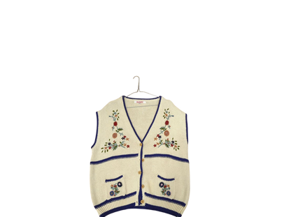Modafil Cream Knit Vest with Floral Embroidery - Size 03