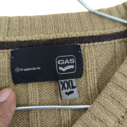 GAS Beige Ribbed V-neck Sweater - Size M