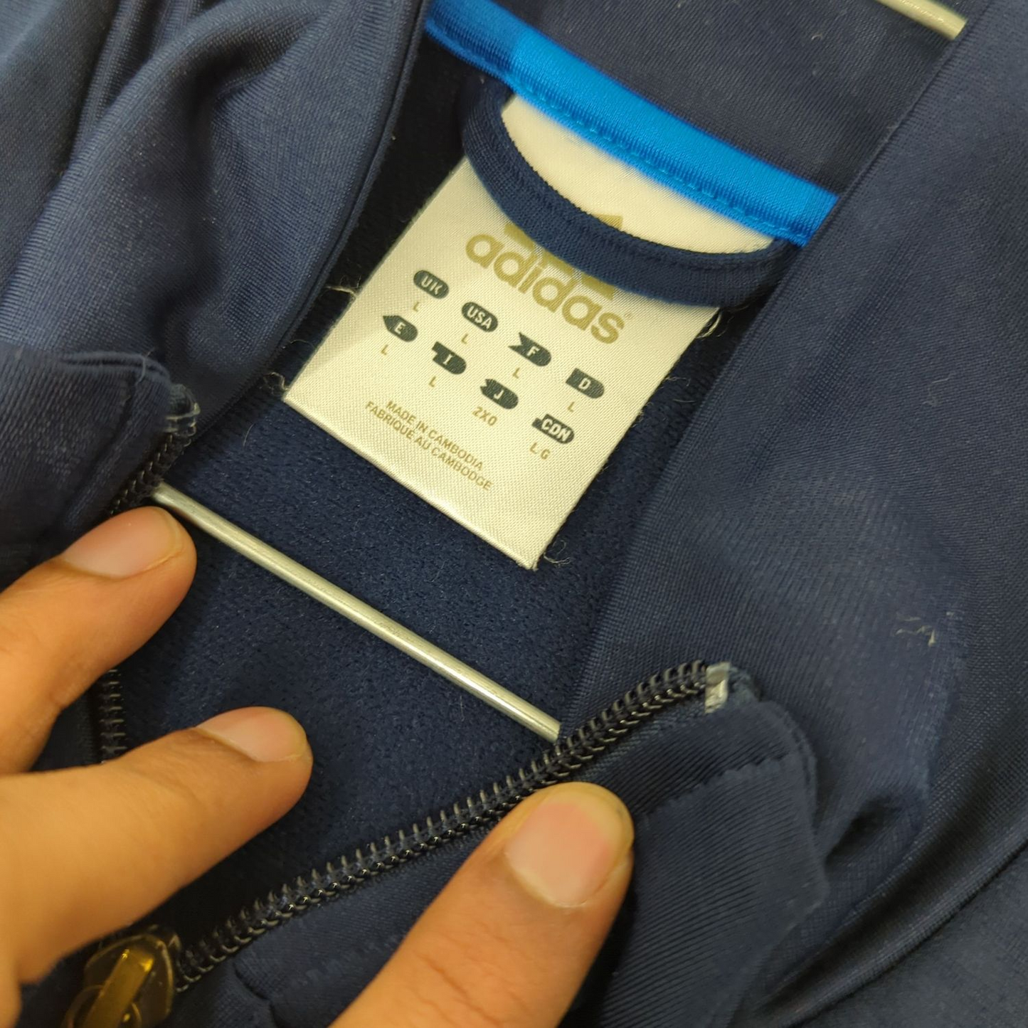 Adidas Navy Blue Track Jacket with Stripes - Size L