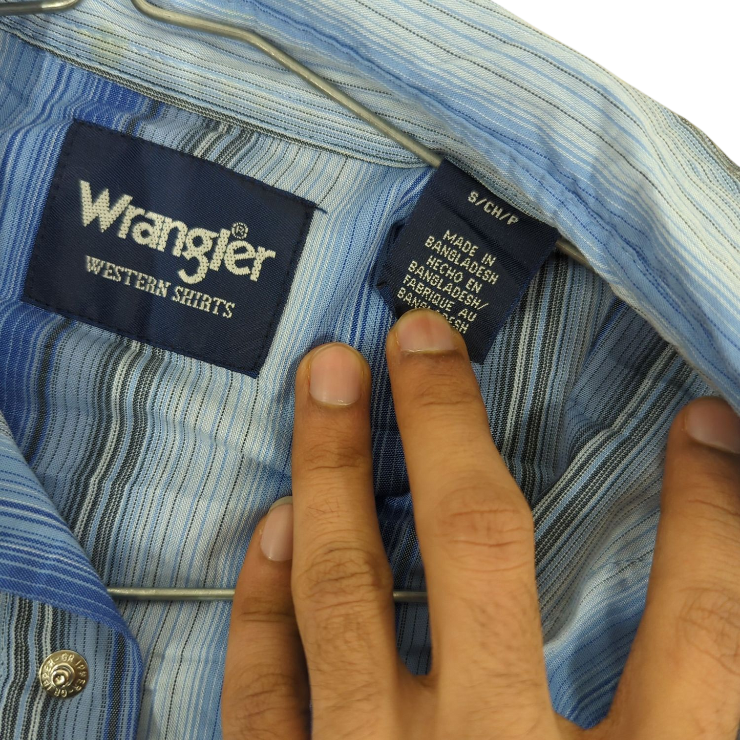 Wrangler Western Shirts Blue Striped Button-Down Shirt - Size S