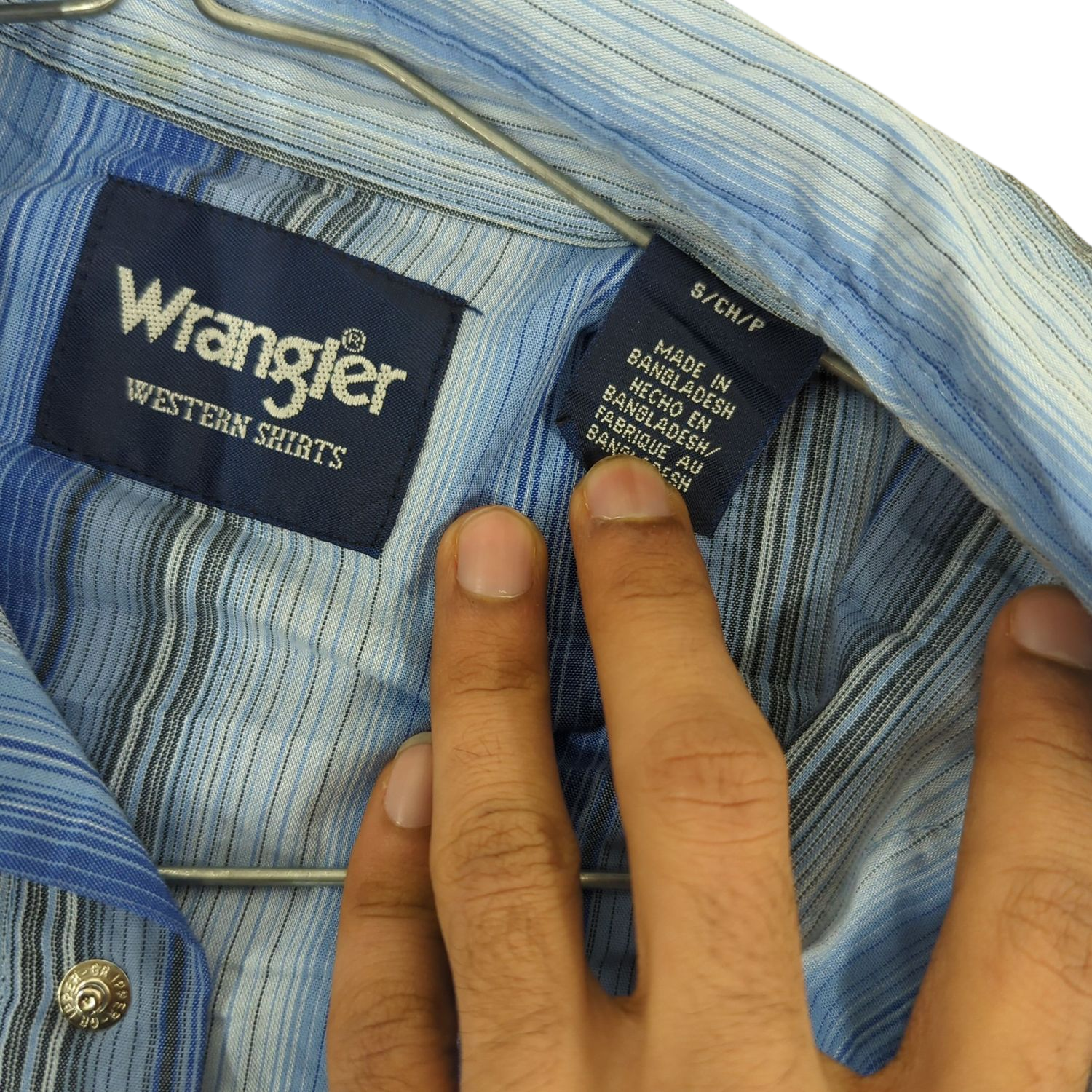 Wrangler Western Shirts Blue Striped Button-Down Shirt - Size S