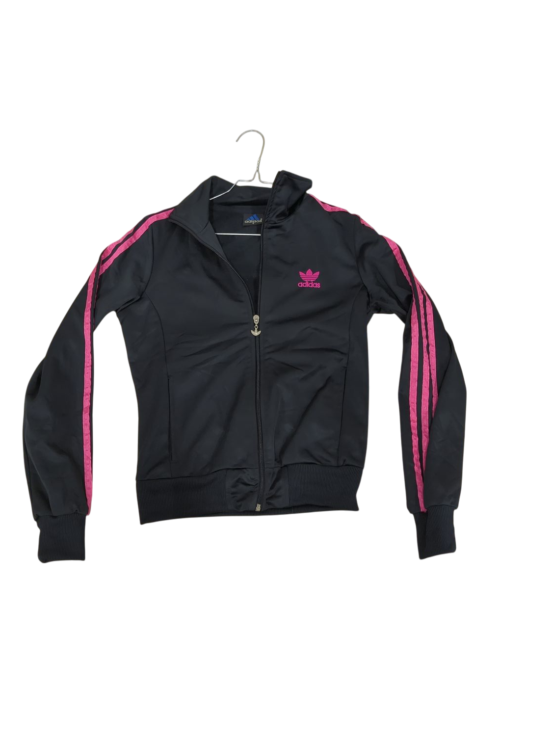 Adidas Black Track Jacket with Pink Stripes