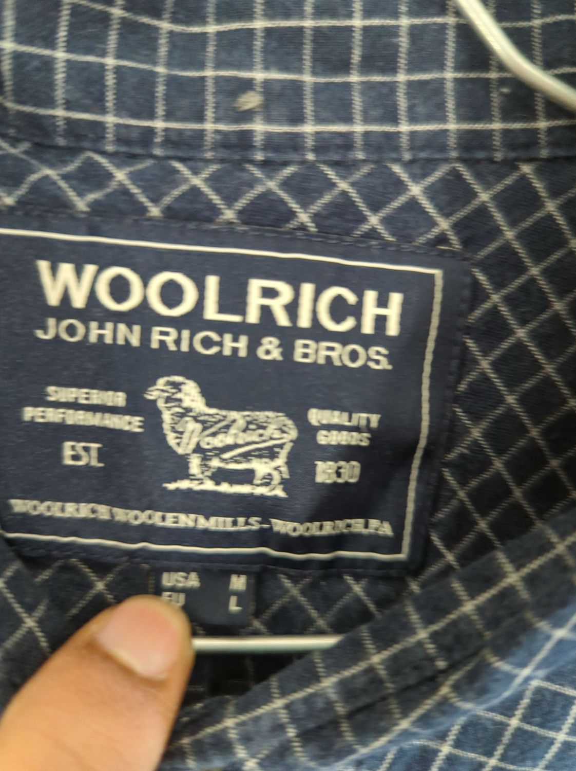 Woolrich John Rich & Bros Navy Checkered Button-Down Shirt - Size L