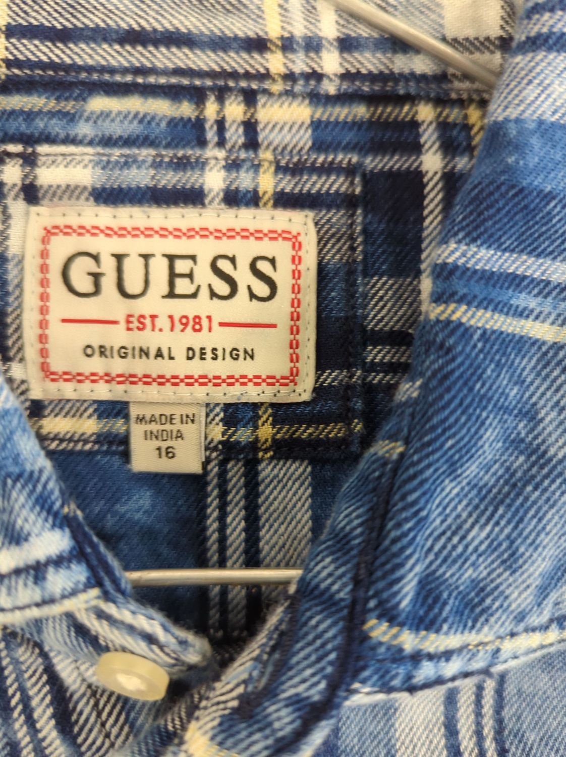 Guess Blue Plaid Button-Down Shirt - Size 16
