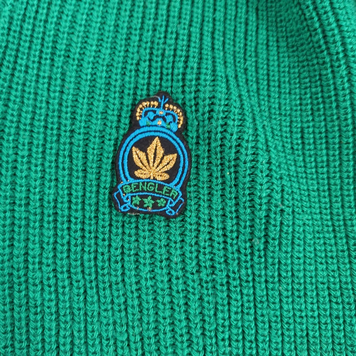 Feigler Green Knit Sweater with Embroidered Crest