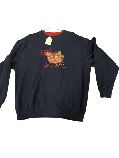 Christmas Sweatshirt by JC Penney - Navy Blue with Santa Sleigh - Size XL