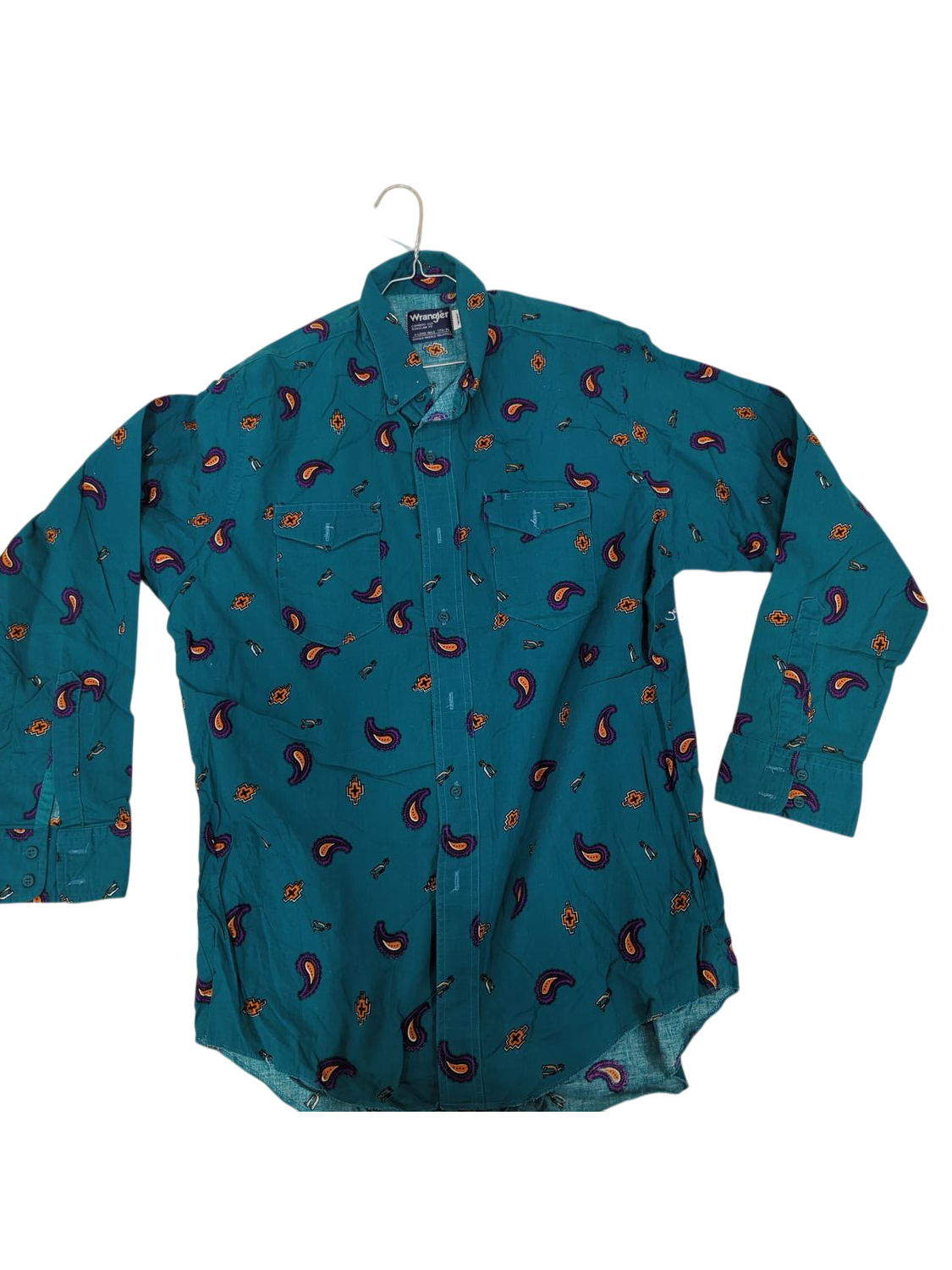 Wrangler Teal Paisley Button-Down Shirt - Size 17½-35
