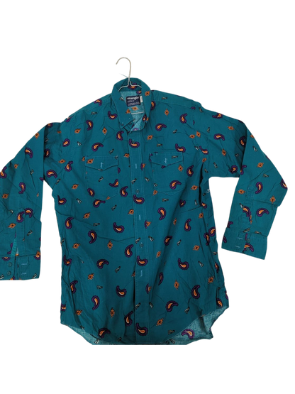 Wrangler Teal Paisley Button-Down Shirt - Size 17½-35