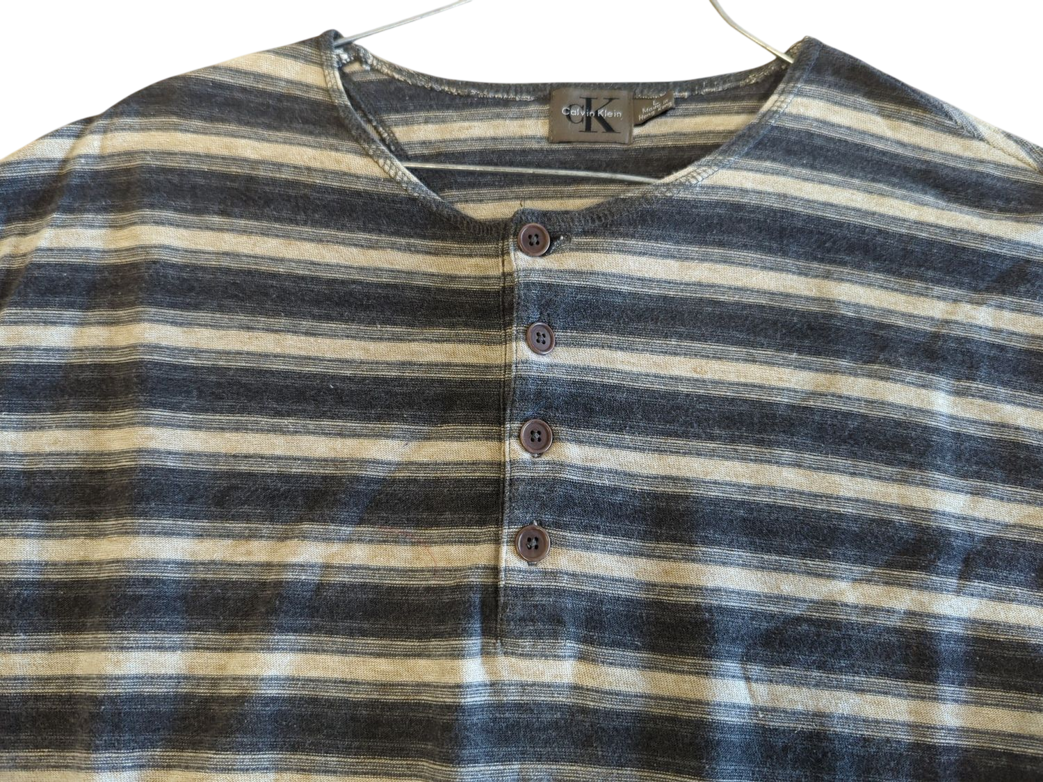 Calvin Klein Striped Button-Down Henley Shirt - CK Casual Top