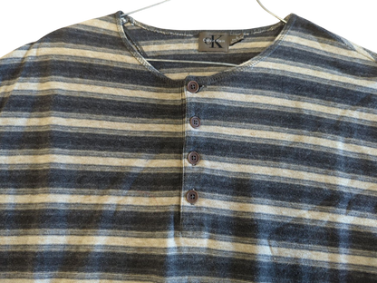 Calvin Klein Striped Button-Down Henley Shirt - CK Casual Top