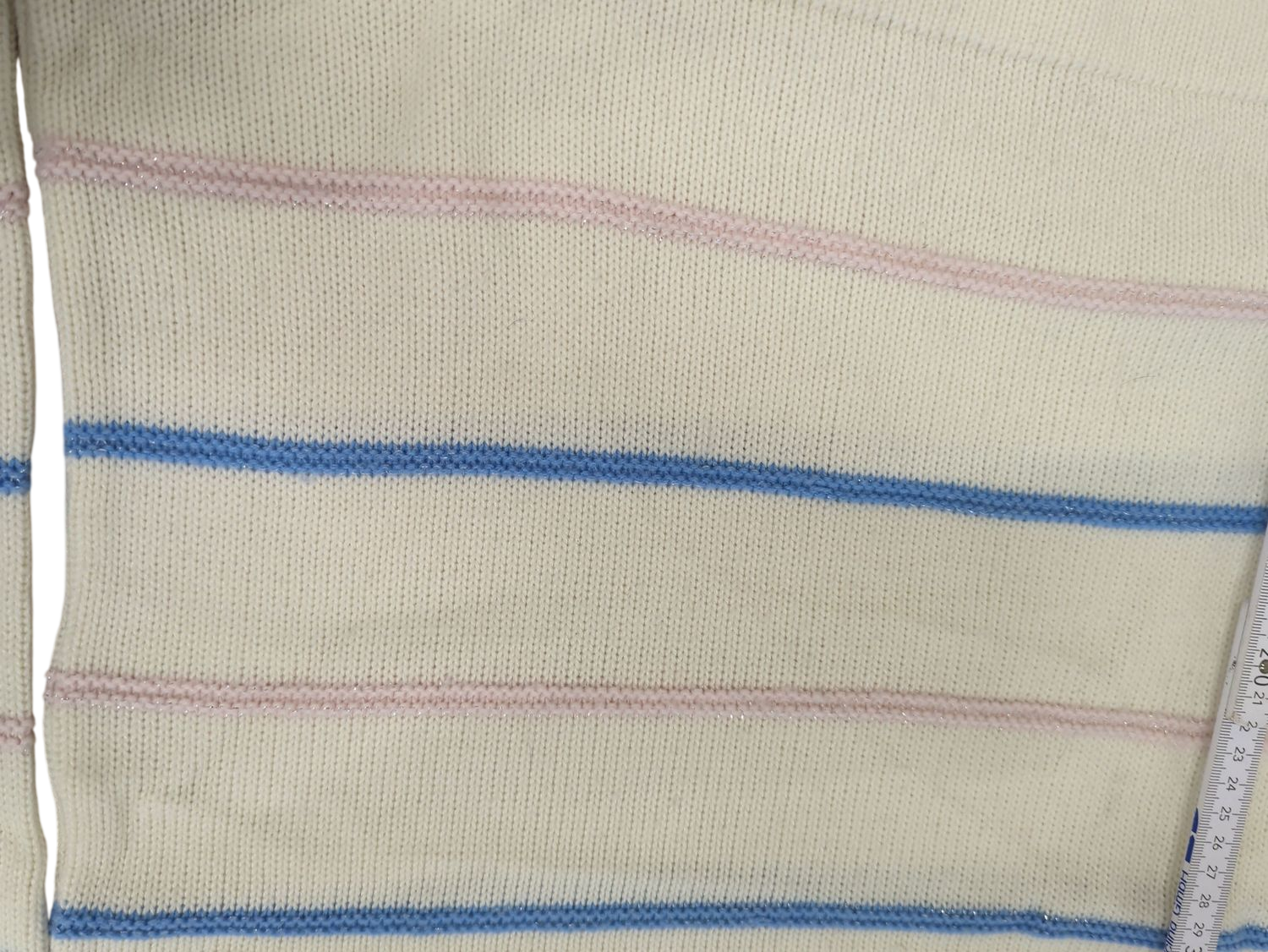Cream Striped Knit Sweater with Blue and Pink Stripes