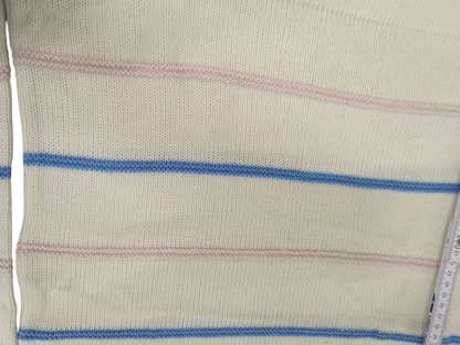 Cream Striped Knit Sweater with Blue and Pink Stripes