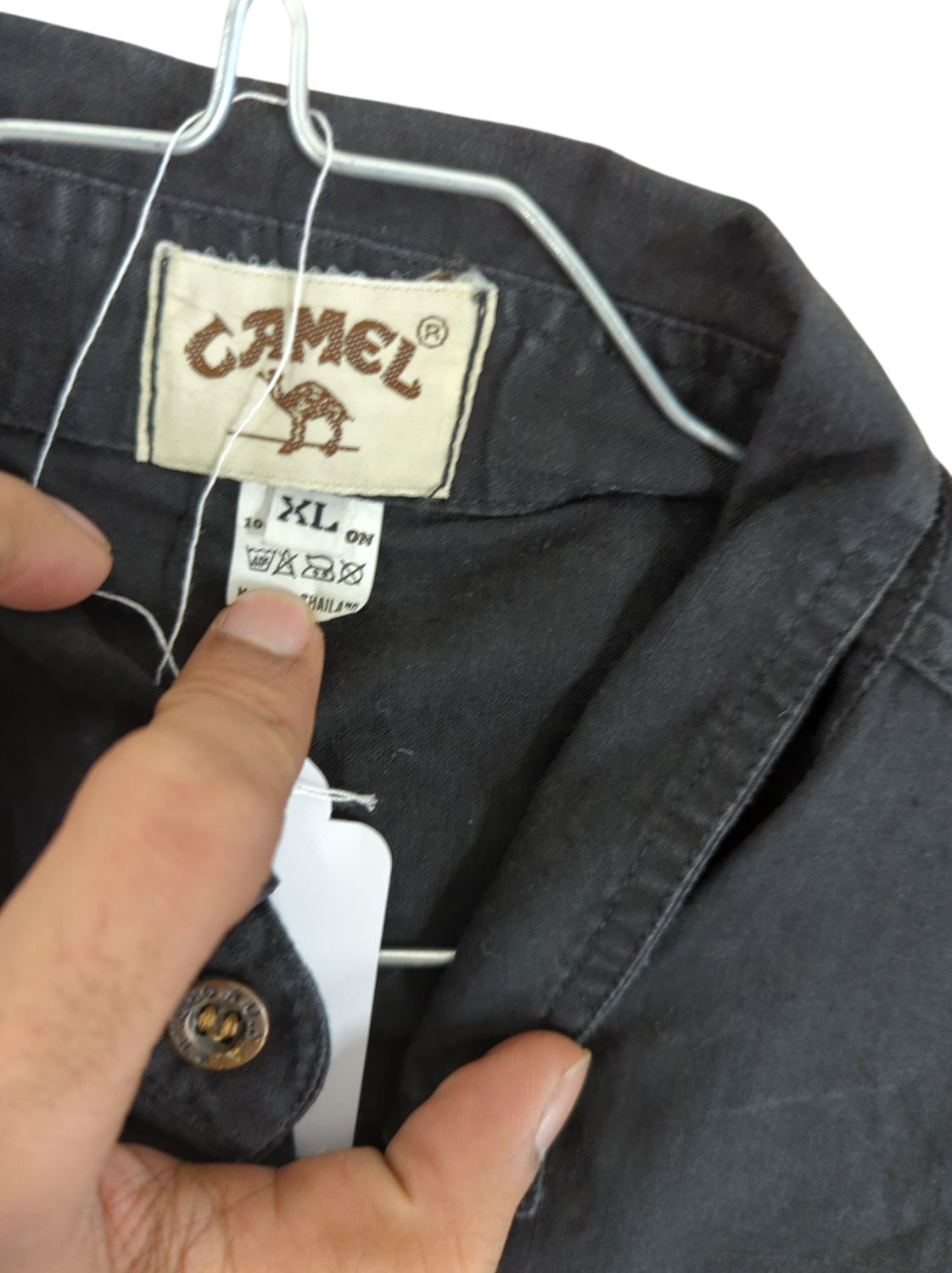 Camel Black Button-Down Shirt with Embroidered Logo - Size XL