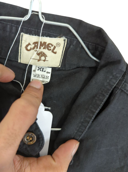 Camel Black Button-Down Shirt with Embroidered Logo - Size XL