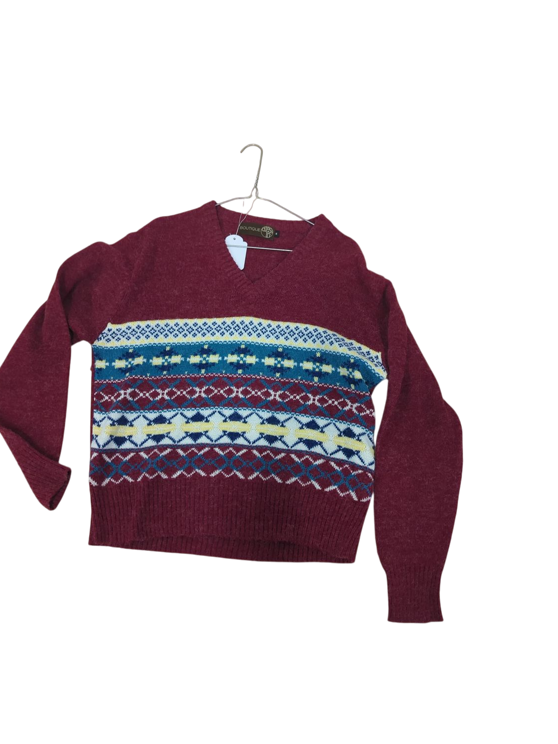 Boutique Fairisle Pattern Burgundy Sweater - Size M
